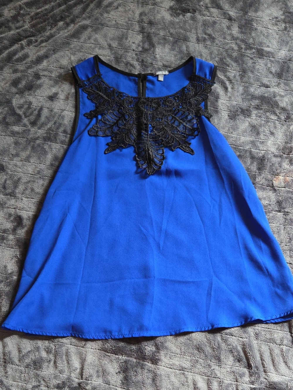 Sleeveless Royal Blue Tank with Black Lace Yoke